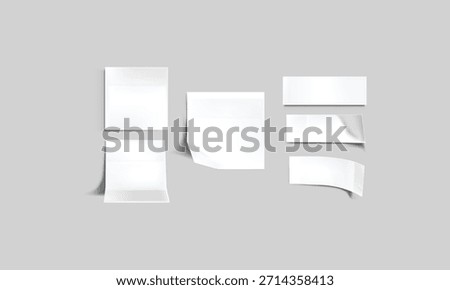 Collection of blank white sticky notes mockups arranged neatly on a light gray background for notes
