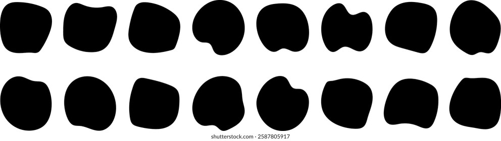 Collection of blob liquid shapes, Set of different black blob shapes. round abstract organic elements. Pebble, vector illustration eps 10, drops and blobs silhouette design. 