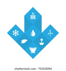 Collection Of Blob, Wind Energy, Winter Snow And Other Elements.  Set Of 7 Ecology Icons Set. 