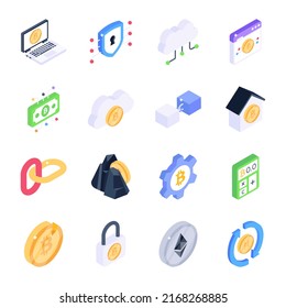 Collection of Blockchain Isometric Icons 

