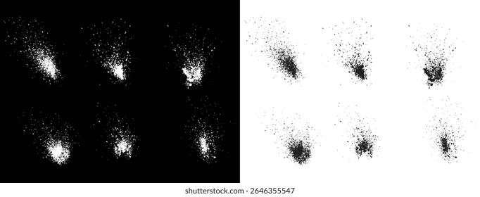 Collection of bloody grunge texture splatter black and white paint ink brush stroke isolated background design set