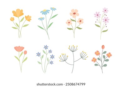 Collection of blooming flowers, showcasing minimalist designs and soft colors