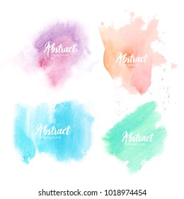 Collection of blots hand painted with watercolor isolated on white background. Bundle of artistic paint smears of various pastel colors. Set of aquarelle backdrops. Colorful vector illustration.