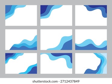 Collection of blue abstract wave designs for modern backgrounds, business cards, banners, and web graphics.