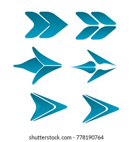 collection of blue arrow icon next sign logo set isolated background