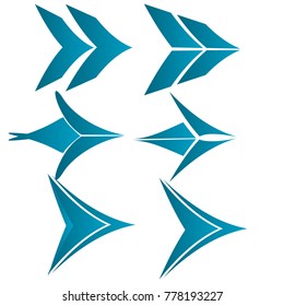 collection of blue arrow icon next sign logo set isolated background