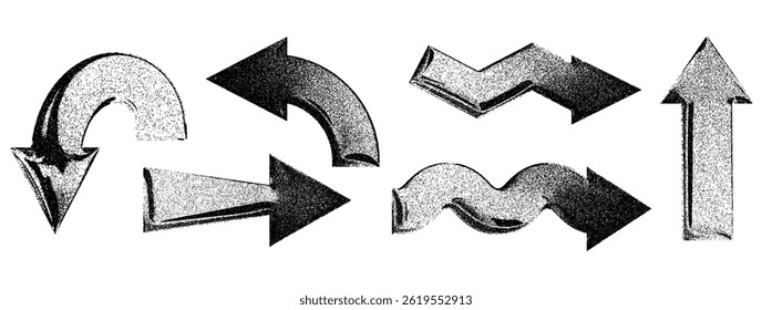 Collection of  blue arrows with colorful dot patterns, pointing in various directions on a white background.