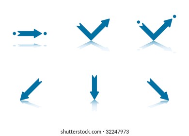 Collection of Blue Arrows With Reflections on Bottom Plane