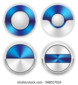 Collection of blue badges with silver border