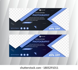 Colección de plantillas vectoriales de conjunto de banner de negocio horizontal de gradiente azul y negro. diseño de fondo abstracto geométrico moderno y limpio para el diseño de sitios web. encabezado de portada creativo simple. en rectángulo