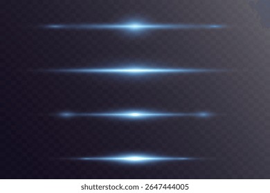 Collection of blue bright light rays. Laser light beam. EPS 10.