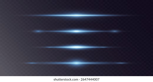 Coleção de raios de luz azul brilhante. Feixe de luz laser. EPS 10.