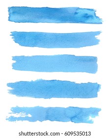 Collection of blue brushes. Blue watercolor backgrounds. Blue grungy smears and strokes