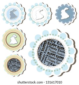 Collection of blue bunny labels and font designed vector