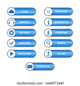 a collection of blue buttons for web design.vector design