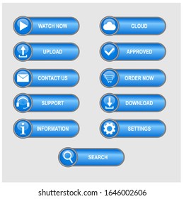 a collection of blue buttons for web design.vector design