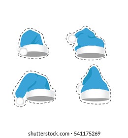 Collection blue Christmas hats isolated on white background, vector, illustration