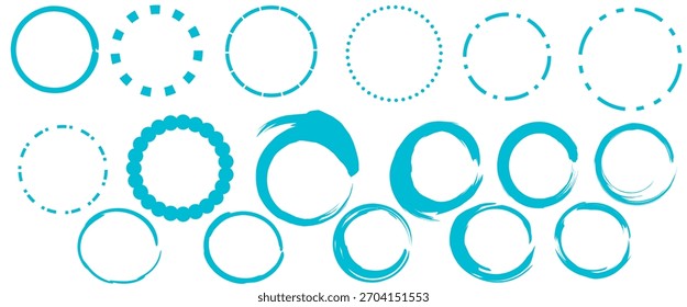 Coleção de formas de pincel de círculo azul para ícones, logotipos, realces, elementos de carregamento e decoração gráfica