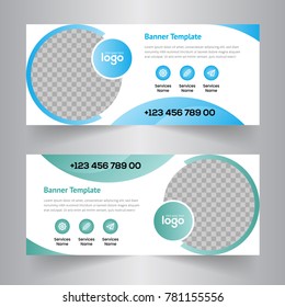 Collection blue circle horizontal business banner set vector templates. clean modern geometric abstract background layout for website design. simple creative cover header. in rectangle