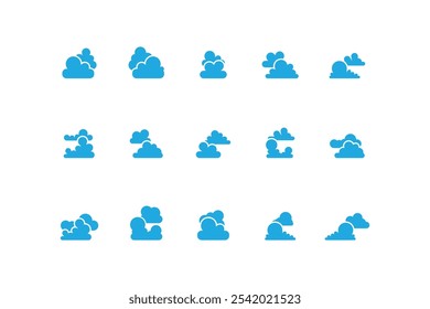 Collection of blue cloud illustrations. Vector set of cartoon clouds in flat design.Cloud.Sky.Vector illustration.