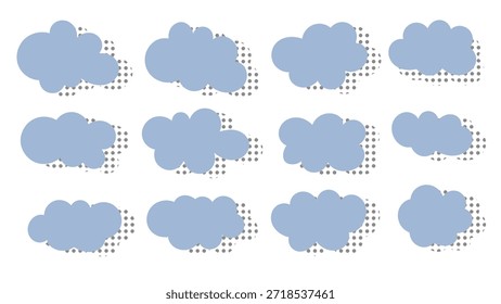 A collection of blue cloud shapes with dotted outlines, arranged in a grid pattern