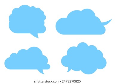 Collection of blue cloud-shaped speech bubbles. Perfect for communication designs, creative illustrations, and engaging social media graphics.