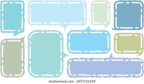 Collection of blue color cute dialog box. Hand drawn with crayon drawing memo sticker. Doodle style chat frame for text. Cartoon conversation balloon. Set of speech bubbles in flat for short message. 