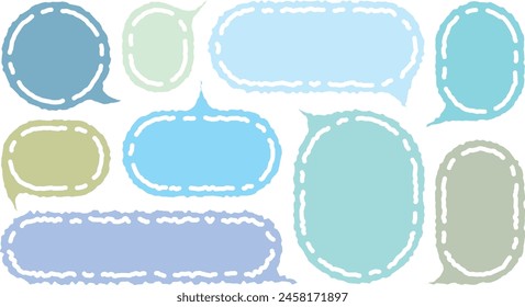 Collection of blue color cute dialog box. Hand drawn with crayon drawing memo sticker. Doodle style chat frame for text. Cartoon conversation balloon. Set of speech bubbles in flat for short message. 