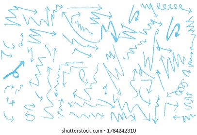 collection of blue color scribble arrows isolated on white background.