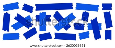 Collection of blue colored adhesive tape, washi, mini tape vector sticker illustration
