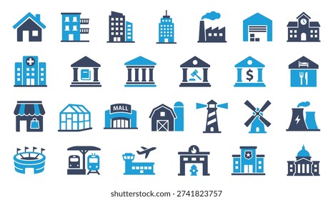 Collection of blue and dark blue building house apartment