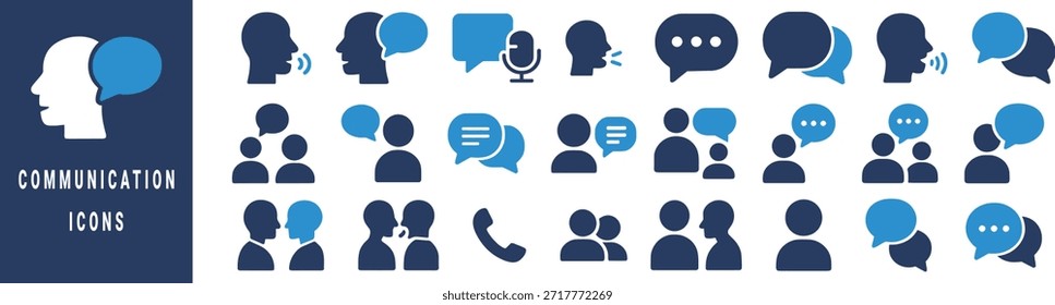 Colección de iconos de comunicación y conversación azul y azul oscuro Charla de la burbuja del discurso 1