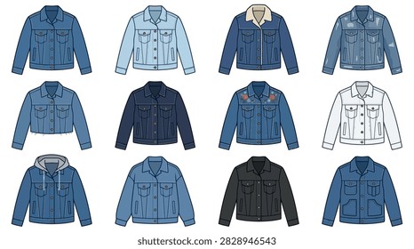 Collection of blue denim jean jacket icons