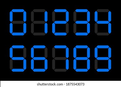colección de número de reloj digital azul. Contador electrónico, número de calculadora. Ilustración vectorial.