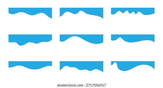 Colección azul de las Plantillas de forma de divisores. Cabezal separador moderno para Sitio web y App. Líneas de curva, colección de onda de diseño abstracto. eps 10