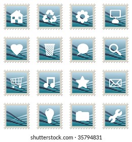 collection of blue gradient stamp icons