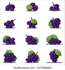 Collection of Blue Grapes fruit- vector icons