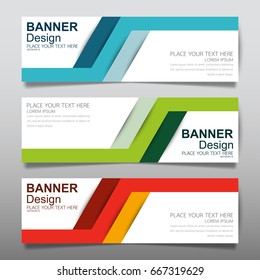 Collection blue green and red horizontal business banner set vector templates. Clean modern geometric abstract background layout for website design. Simple creative cover header. In rectangle size.