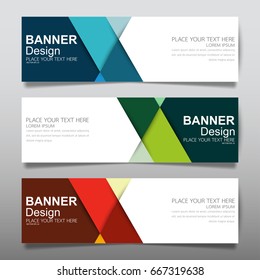 Collection blue green and red horizontal business banner set vector templates. Clean modern geometric abstract background layout for website design. Simple creative cover header. In rectangle size.