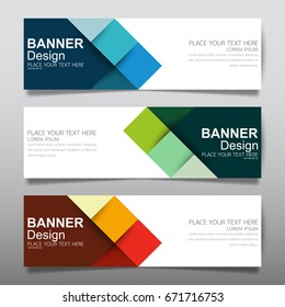 Collection blue green and red horizontal business banner set vector templates. Clean modern geometric abstract background layout for website design. Simple creative cover header. In rectangle size.