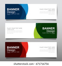 Collection blue green and red horizontal business banner set vector templates. Clean modern geometric abstract background layout for website design. Simple creative cover header. In rectangle size.