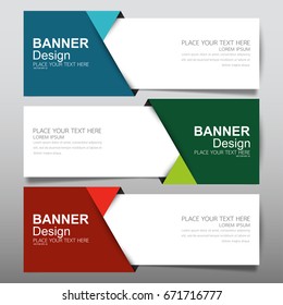 Collection blue green and red horizontal business banner set vector templates. Clean modern geometric abstract background layout for website design. Simple creative cover header. In rectangle size.