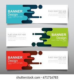 Collection blue green and red horizontal business banner set vector templates. Clean modern geometric abstract background layout for website design. Simple creative cover header. In rectangle size.