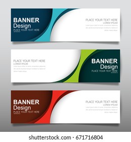 Collection blue green and red horizontal business banner set vector templates. Clean modern geometric abstract background layout for website design. Simple creative cover header. In rectangle size.