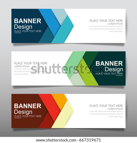 Collection blue green and red horizontal business banner set vector templates. Clean modern geometric abstract background layout for website design. Simple creative cover header. In rectangle size.