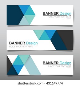 Collection Blue Horizontal Business Banner Set Templates Vector. Clean Modern Geometric Abstract Background Layout For Website Design. Simple Creative Cover Header. In Rectangle Size.