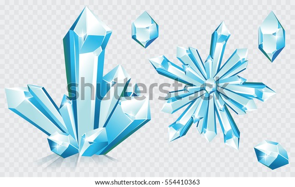 青い氷の結晶と結晶の雪片のコレクション のベクター画像素材 ロイヤリティフリー