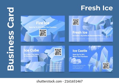 Colección de cubos azules de hielo nevado paisaje ártico diseño tarjeta de negocios ilustración vectorial isométrica. Establecer la plantilla de identificación de marca de la compañía para el entorno de iceberg subacuático de cristales del clima polar