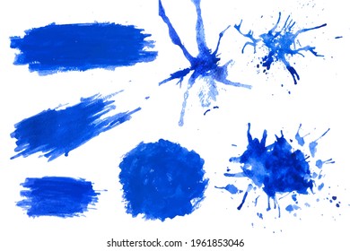 collection of blue ink paint brush vector isolated on white background
