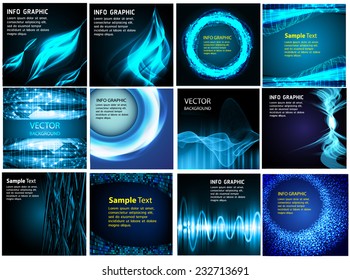 Collection blue Light Abstract Technology background set for computer graphic website internet and business. text box. Brochure. card. wave. diverse, different, divers